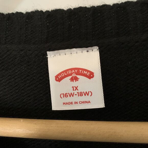 Holiday Time Ugly Christmas Sweater Glitter Black Plus Size 1X (16W-18W) NEW - Picture 2 of 5
